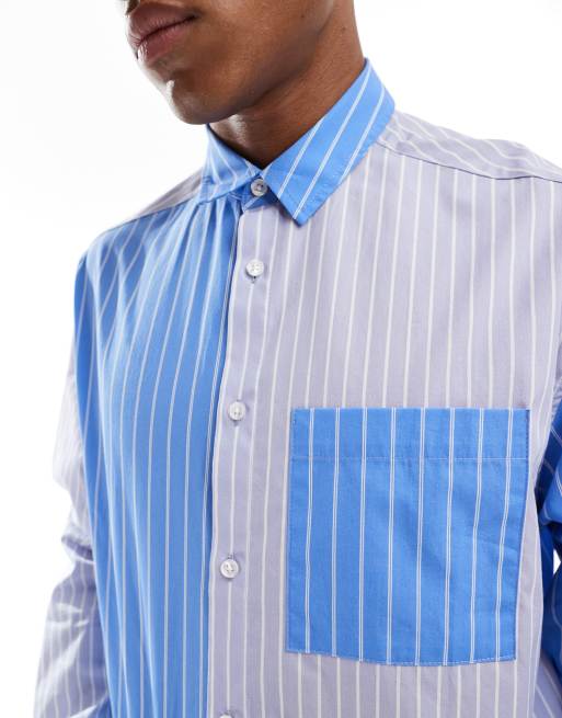 ASOS DESIGN oversized boxy shirt with cut stripe in blue ASOS