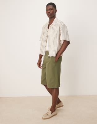 ASOS DESIGN oversized boxy shirt with ecru and dark green stripe