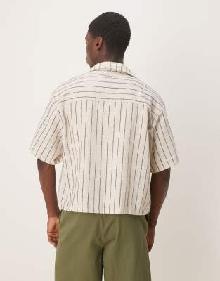 ASOS DESIGN oversized boxy shirt with ecru and dark green stripe
