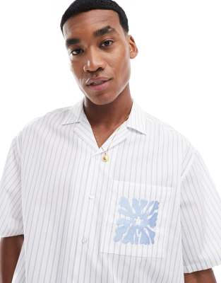 ASOS DESIGN oversized boxy shirt with embroidered pocket in blue stripe