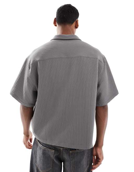 ASOS DESIGN oversized boxy shirt with exaggerated rib in neutral , 2 of 4