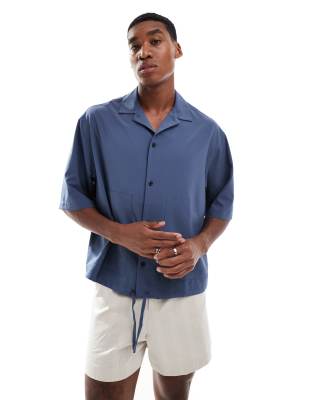 ASOS DESIGN oversized boxy shirt with half sleeve in navy - view 1