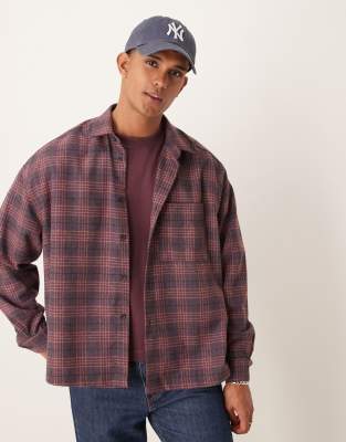 ASOS DESIGN ASOS DESIGN oversized boxy shirt with in brushed burgundy check-Red