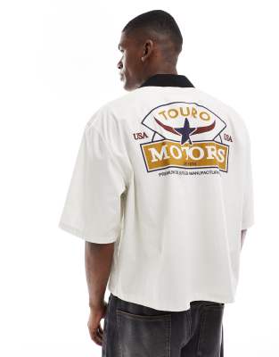 Asos Design Oversized Boxy Shirt With Motorsports Back Print In White