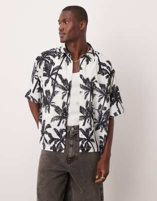 asos ASOS DESIGN oversized boxy shirt with palm print in mono