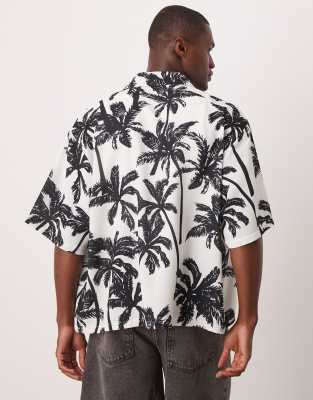 Asos Design Oversized Boxy Shirt With Palm Print In White