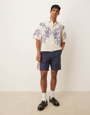 ASOS DESIGN oversized boxy shirt with print in ecru