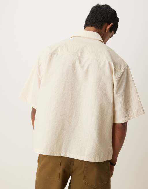 ASOS DESIGN oversized boxy shirt with print in ecru