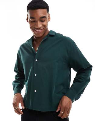 Asos Design Oversized Boxy Shirt With Revere Collar In Green