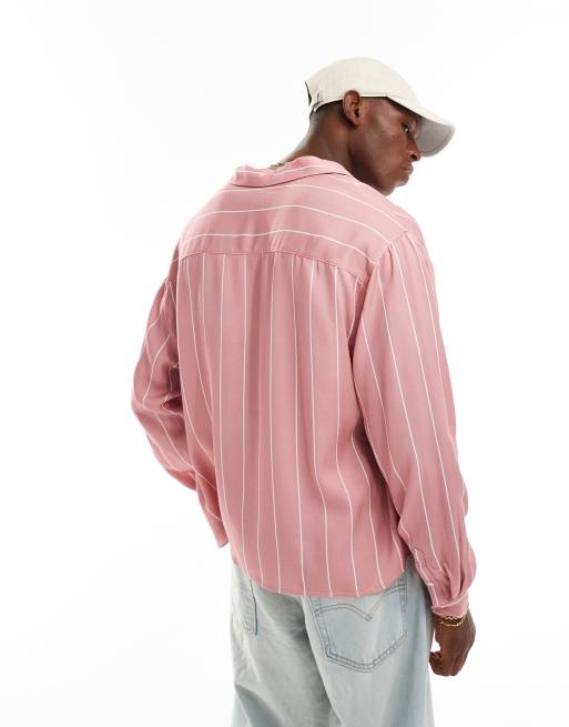 ASOS DESIGN oversized boxy shirt with revere collar in pink stripe 