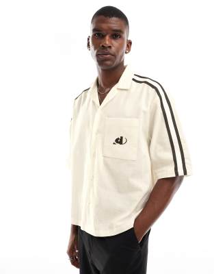Asos Design Oversized Boxy Shirt With Sporty Taping In Off White