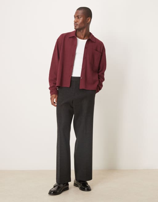 ASOS DESIGN oversized boxy shirt with summer knit in burgundy, 2 of 4