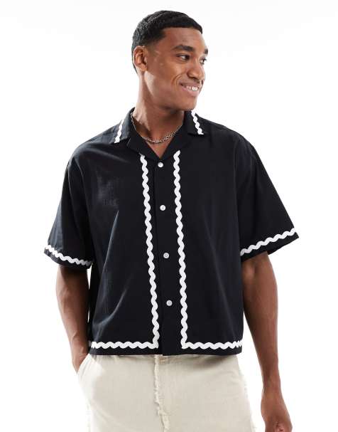 ASOS DESIGN oversized boxy shirt with tape detail in black - view 1