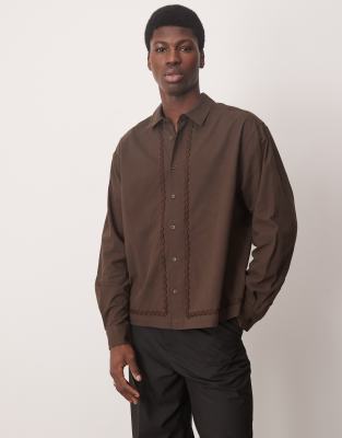 ASOS DESIGN oversized boxy shirt with taping in brown