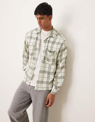 Asos Design Oversized Boxy Shirt With Washed Check In Neutral Tones-multi