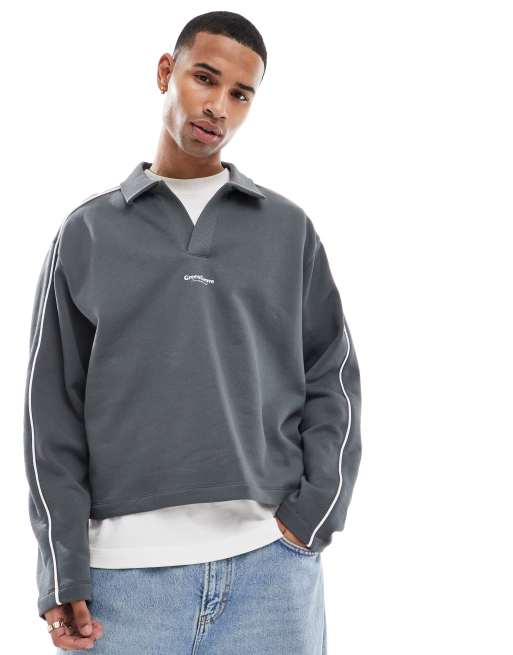 ASOS DESIGN oversized boxy sporty polo sweatshirt in gray
