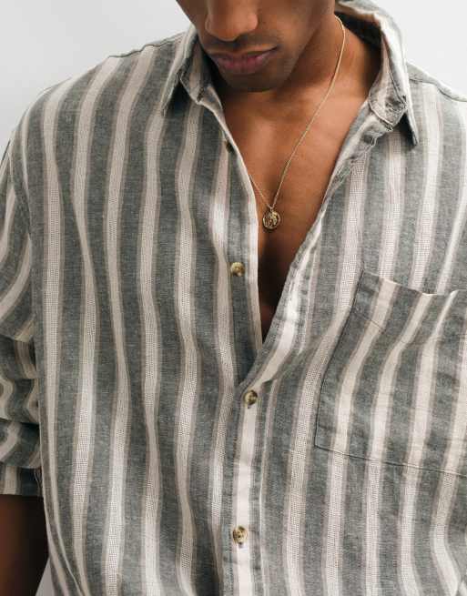 ASOS DESIGN oversized boxy stripe shirt in khaki, 5 of 5