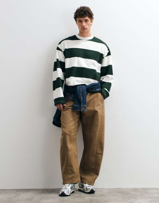 ASOS DESIGN oversized boxy striped crew in dark green, 4 of 5