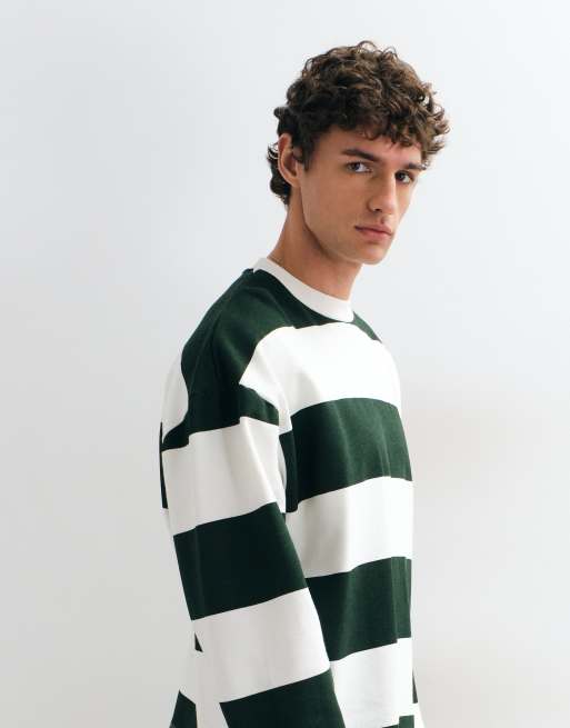 ASOS DESIGN oversized boxy striped crew in dark green, 5 of 5
