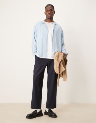 Asos Design Oversized Boxy Striped Shirt In Blue
