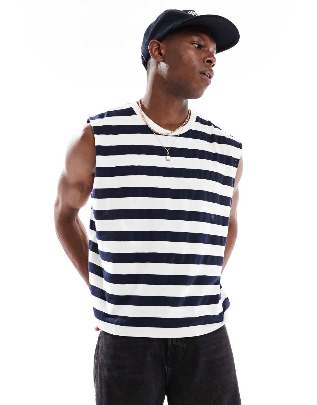 ASOS DESIGN oversized boxy striped tank in navy and white