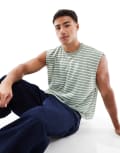 [ASOS DESIGN] ASOS DESIGN oversized boxy striped tank top in sage and white-Green M Sage