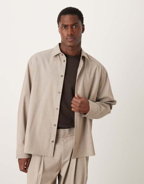 ASOS DESIGN oversized boxy suit jacket in neutral pinstripe - view 1