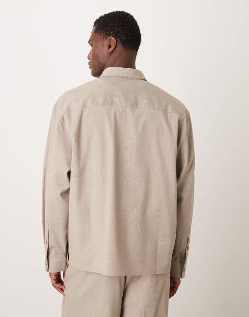 ASOS DESIGN oversized boxy suit jacket in neutral pinstripe, 3 of 5