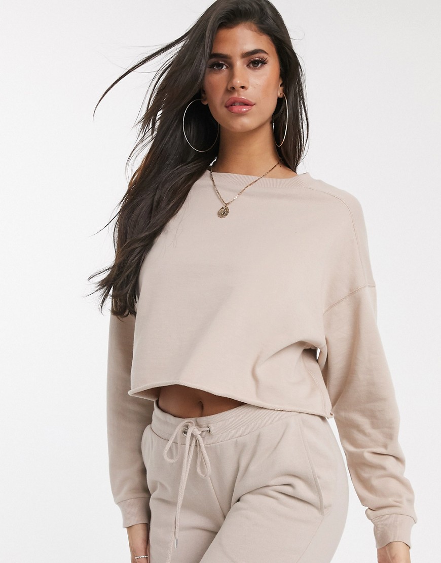 ASOS DESIGN oversized boxy sweat with stitch detail in stone-Beige