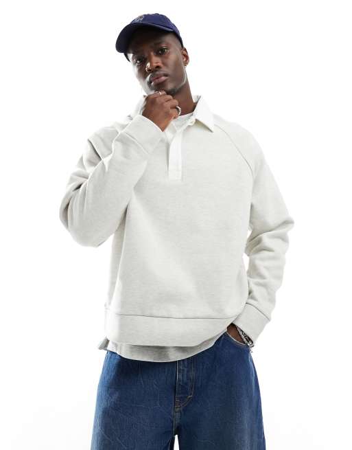 ASOS DESIGN - Oversized boxy sweatshirt van zware stof met polokraag in gemêleerd grijs 