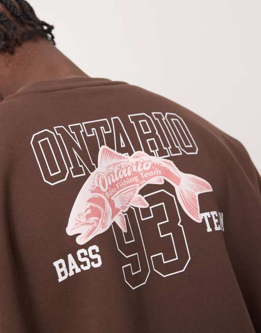 ASOS DESIGN oversized boxy sweatshirt with back print in brown