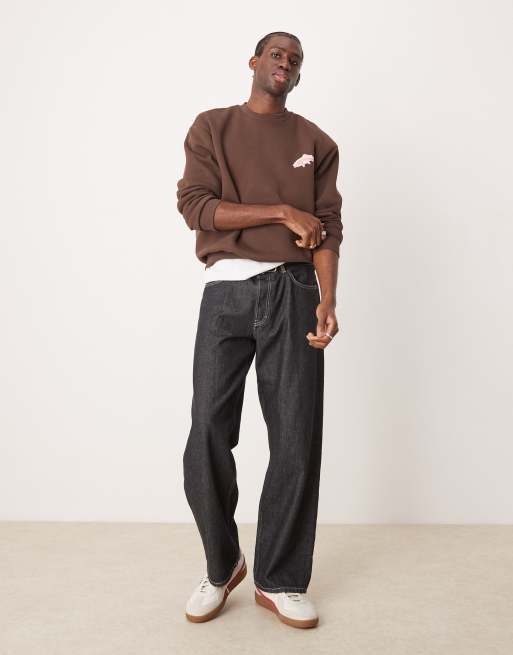 ASOS DESIGN oversized boxy sweatshirt with back print in brown