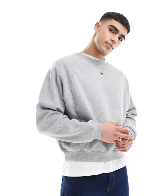 ASOS DESIGN oversized boxy sweatshirt with raglan sleeve in gray heather