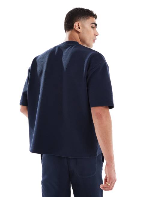 ASOS DESIGN oversized boxy t-shirt coord in navy texture , 3 of 4