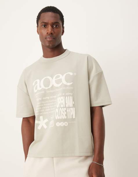 ASOS DESIGN oversized boxy t-shirt in heavyweight 300gsm neutral with street front print - view 1