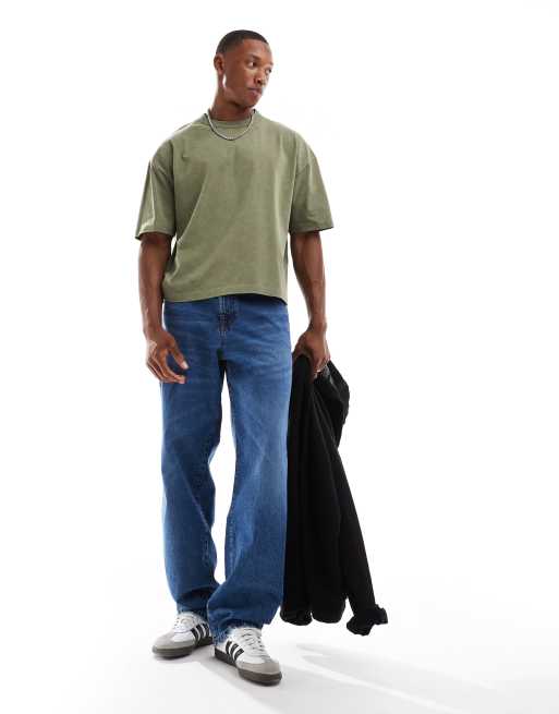 ASOS DESIGN - Oversized boxy T-shirt in kaki met wassing