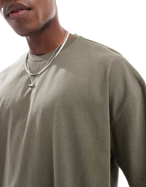 ASOS DESIGN oversized boxy t-shirt in khaki  , 3 of 4