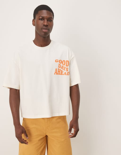 ASOS DESIGN oversized boxy t-shirt in off white with back print