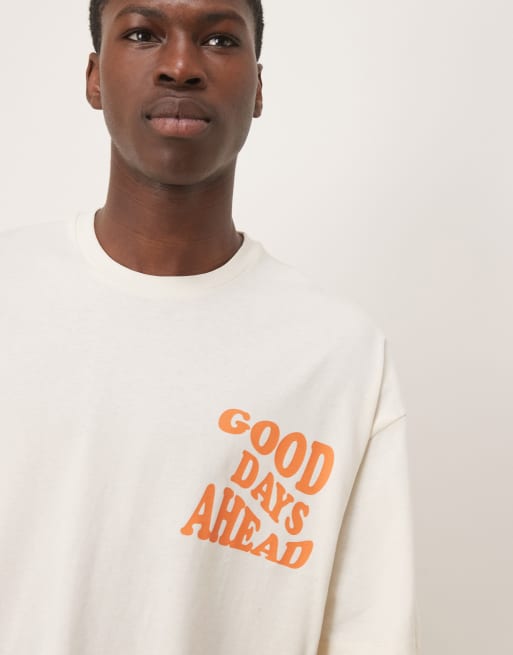 ASOS DESIGN oversized boxy t-shirt in off white with back print