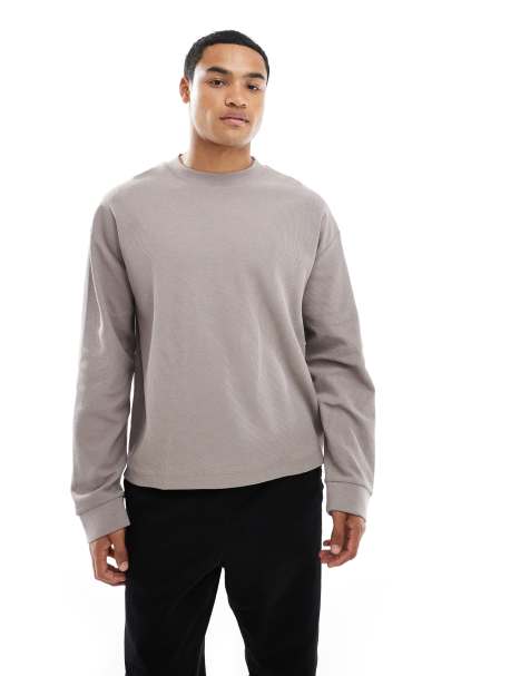 ASOS DESIGN oversized boxy T-shirt in stone rib - view 1