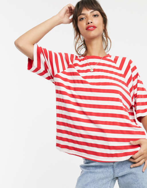 Asos red and store white striped top