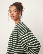 Lioness Bloom long sleeve crew neck boxy T-shirt in beige & navy stripe