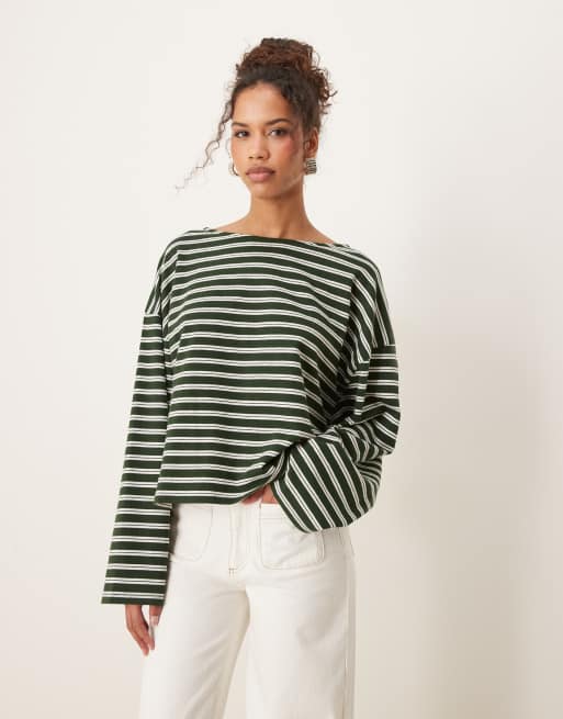 ASOS DESIGN oversized boxy t-shirt in textured green stripe