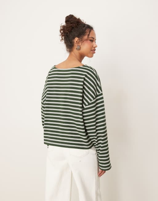 ASOS DESIGN oversized boxy t-shirt in textured green stripe