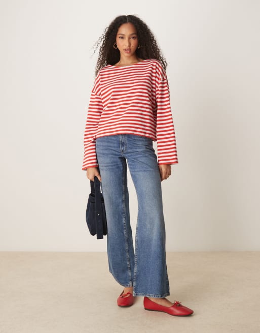 ASOS DESIGN oversized boxy t-shirt in textured red stripe