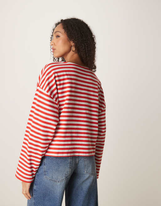 ASOS DESIGN oversized boxy t-shirt in textured red stripe