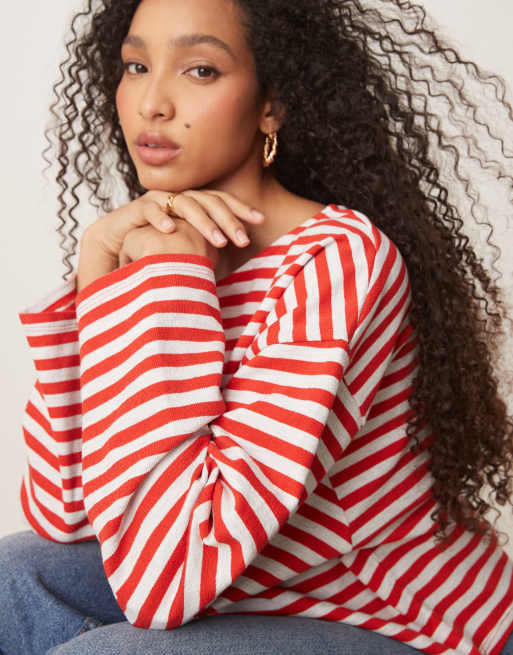 ASOS DESIGN oversized boxy t-shirt in textured red stripe