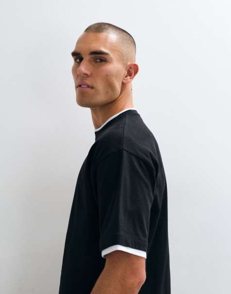 ASOS DESIGN oversized boxy T-shirt med dobbelt lag i sort - view 1