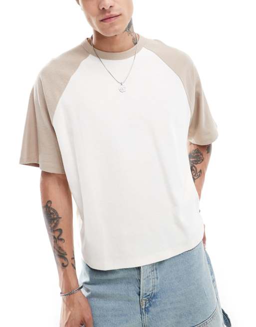 ASOS DESIGN - Oversized boxy T-shirt met contrasterende raglanmouwen in ecru