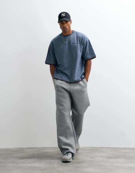 ASOS DESIGN oversized boxy T-shirt met dubbele laag en hoge graphic in navy en bordeauxrood - view 1
